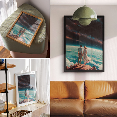 Poster People on a cliff towards the stars of space
