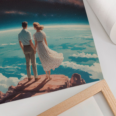 Poster People on a cliff towards the stars of space