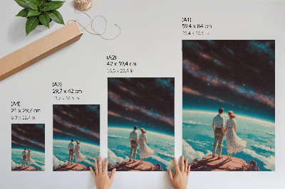 Poster People on a cliff towards the stars of space