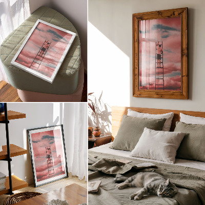 Premium wall art Person on ladder pink clouds sky dreams