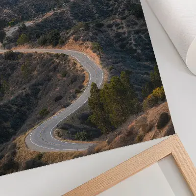 Decorative poster featuring hills, road, and sunset dreams inscription