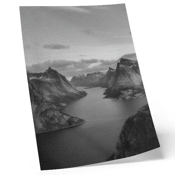 Mountain lake poster gray majestic mountains with a calm lake