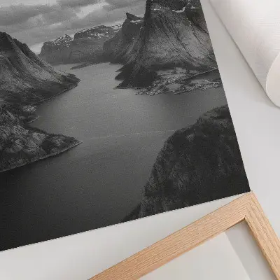 Mountain lake poster gray majestic mountains with a calm lake