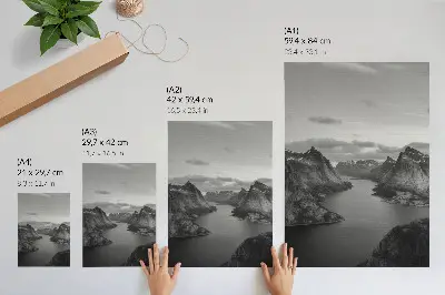 Mountain lake poster gray majestic mountains with a calm lake