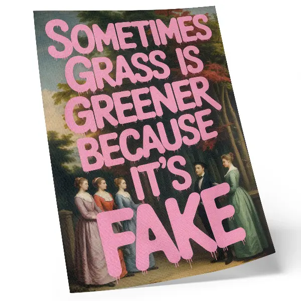 Decorative poster with pink forest character inscription in an elegant and humorous style