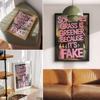 Decorative poster with pink forest character inscription in an elegant and humorous style