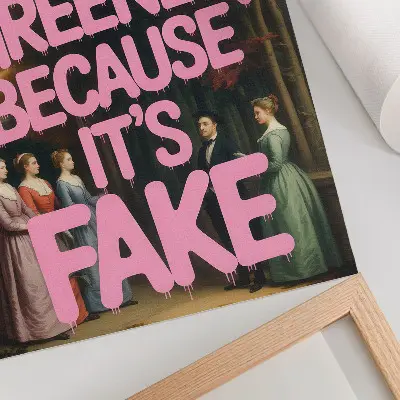Decorative poster with pink forest character inscription in an elegant and humorous style