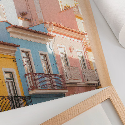 Poster Pastel houses, narrow balconies, subtle details