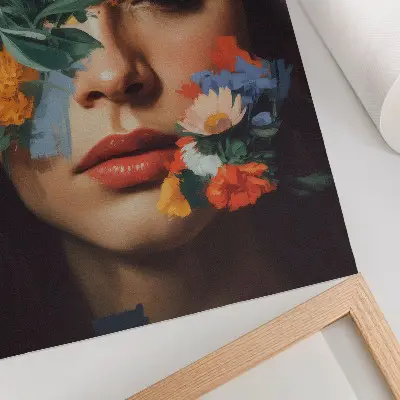 Art print colorful face with flowers illustrating emotion and delicacy