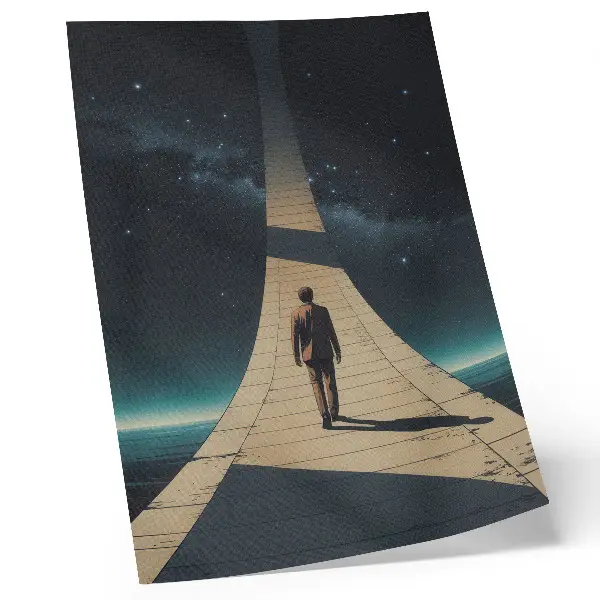 Person on the road at night in space perspective poster