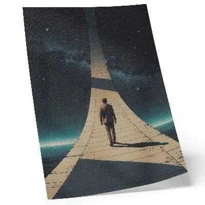 Person on the road at night in space perspective poster 