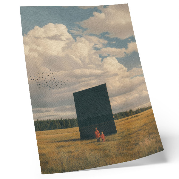 Art print The contrast of the black monolith with the blue of the sky and greenery