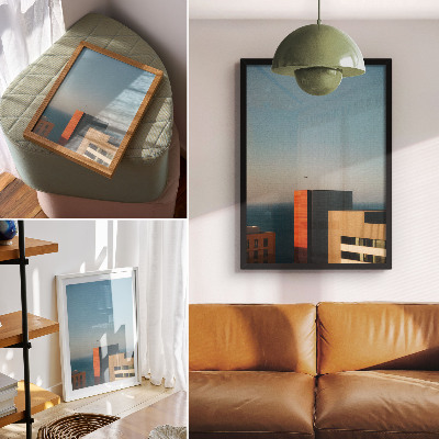 Decorative poster Modernity, sea, buildings, bird, vastness, sky