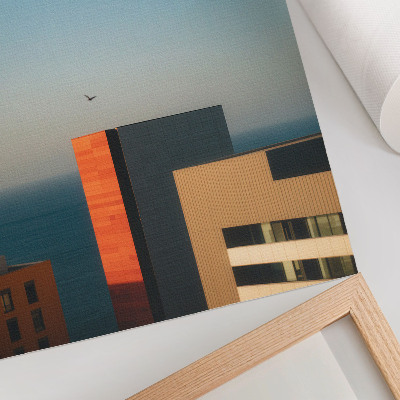 Decorative poster Modernity, sea, buildings, bird, vastness, sky