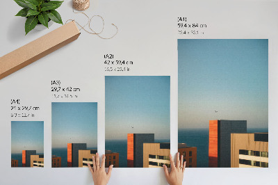 Decorative poster Modernity, sea, buildings, bird, vastness, sky