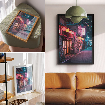 Premium wall art Neon lanterns charming city street night