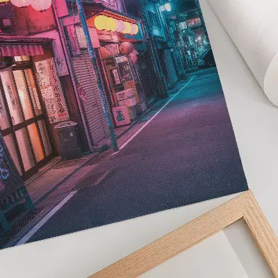 Premium wall art neon lanterns on a charming city street at night