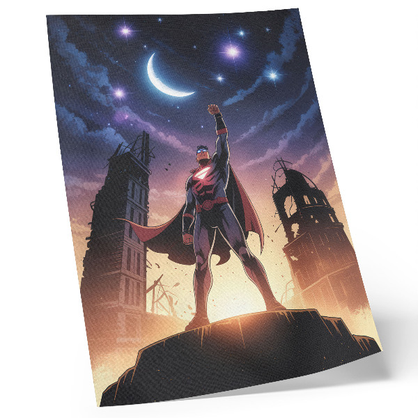 Art print Night sky, dynamic figure, mysterious ruins