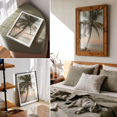 Art print Palm tree sea pastel sunset exotic