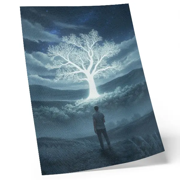 Magical tree night landscape poster magical tree against a night landscape backdrop