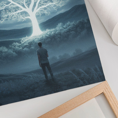 Poster A magical tree against the backdrop of a night landscape.