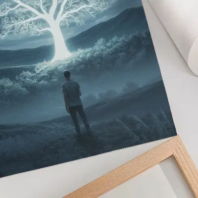Magical tree night landscape poster magical tree against a night landscape backdrop
