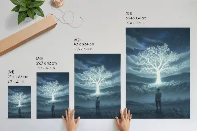 Magical tree night landscape poster magical tree against a night landscape backdrop
