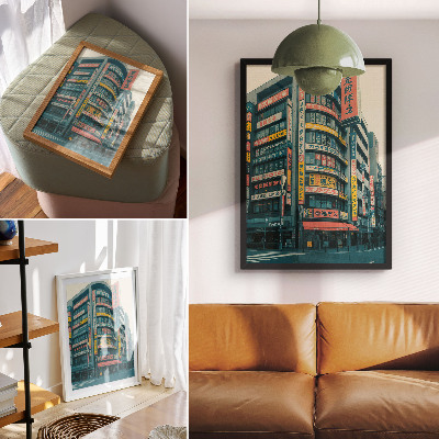 Decorative poster Colorful inscriptions on modernist buildings