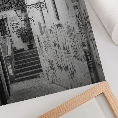 Premium wall art Black and white street with graffiti and street lamps