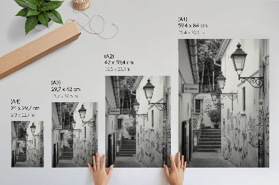 Premium wall art Black and white street with graffiti and street lamps