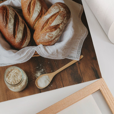 Poster Bread basket scale flour wooden surface