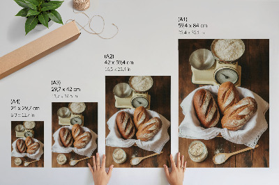 Poster Bread basket scale flour wooden surface