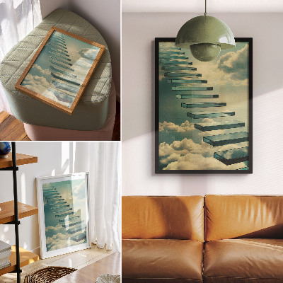 Art print Glass stairs in the clouds, turquoise sky