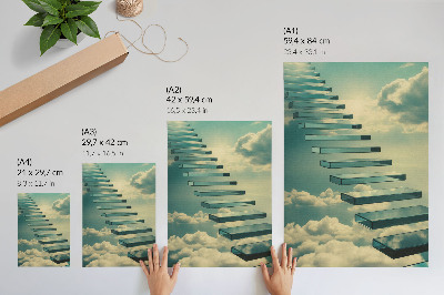 Art print Glass stairs in the clouds, turquoise sky