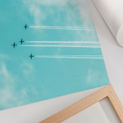 Decorative poster Airplanes in the sky in a modern dynamic system