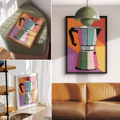 Decorative poster with contrasting colors and an expressive, fruitful style