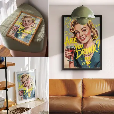 Art print woman retro comic text with dynamic colors
