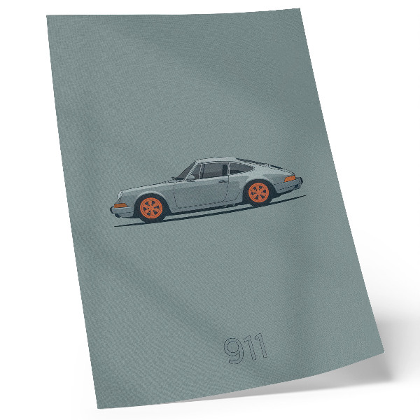 Poster Classic car orange rims gray background