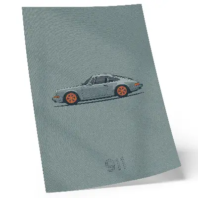 Poster classic car with orange rims on a gray background