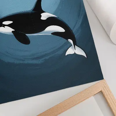Premium wall art killer whale swimming underwater with a boat silhouette and moon in the background