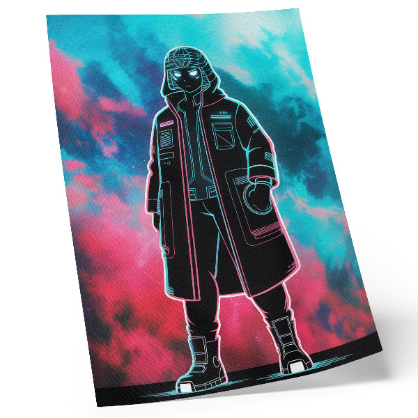 Decorative poster A futuristic figure against the sky in strong colors