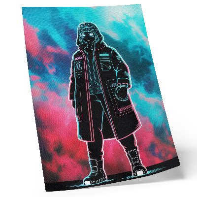 Decorative poster A futuristic figure against the sky in strong colors