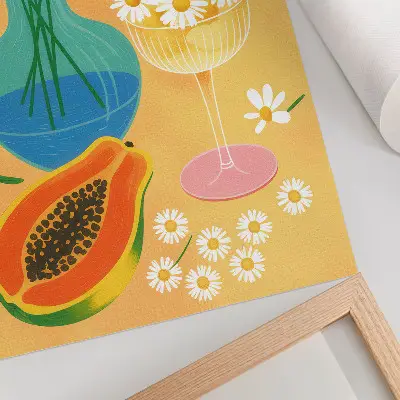Art print colorful daisies in an illustrative juicy fruits style