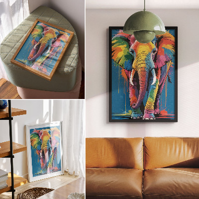 Premium wall art Colorful elephant, contrasting colors, intense color