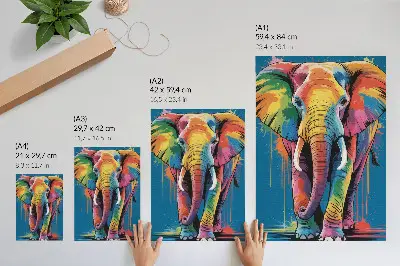 Premium wall art colorful elephant with intense contrasting colors