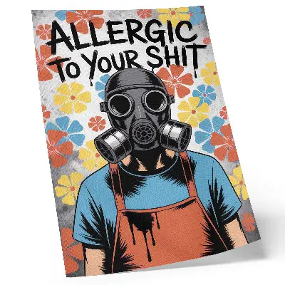 Decorative poster comic book style character in a mask with colorful flowers