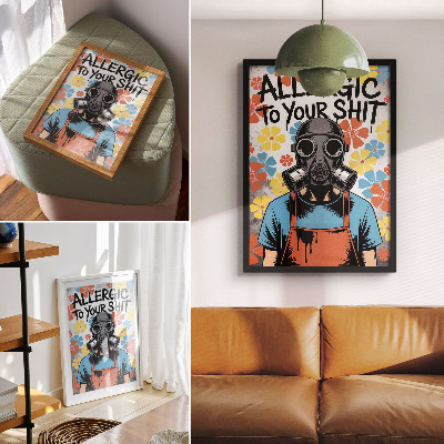 Decorative poster Comic book style character in mask with colorful flowers