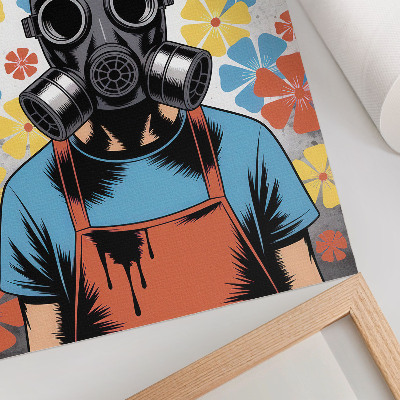 Decorative poster Comic book style character in mask with colorful flowers