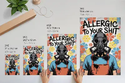Decorative poster comic book style character in a mask with colorful flowers