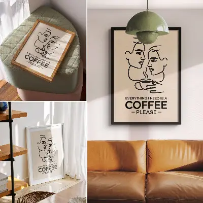 Minimalist face contours coffee cup poster 